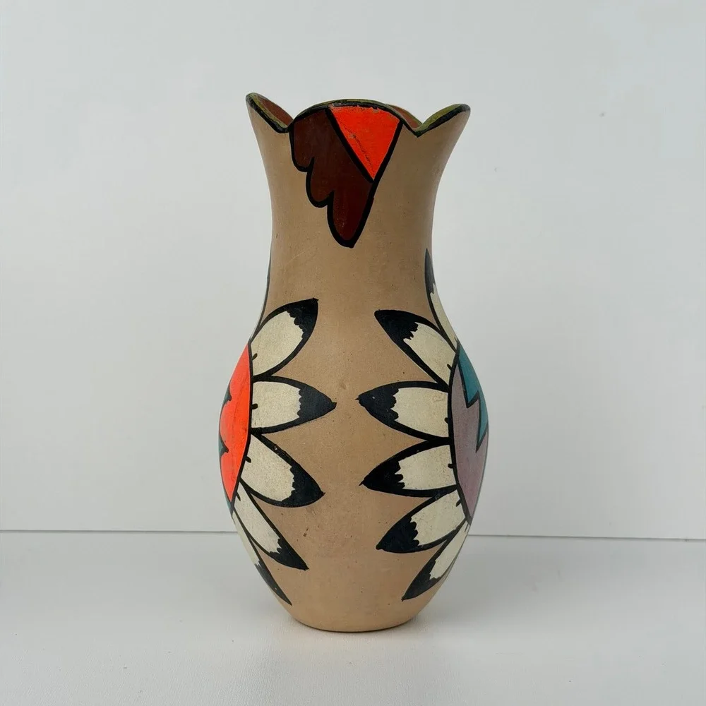 Vintage Native American Pottery Vases Handmade Vibrant‎ Colorful Jemez Folk Art